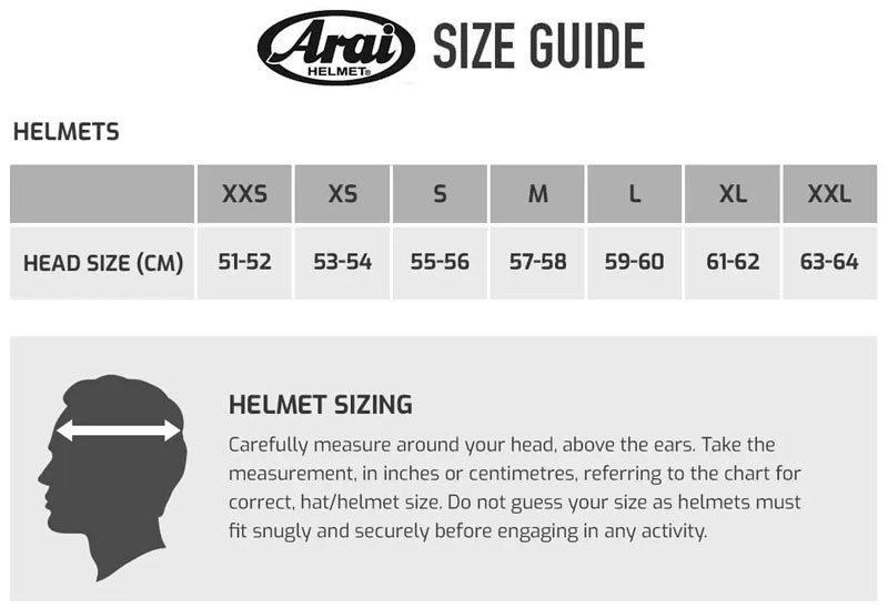 Arai Helmet Size Guide