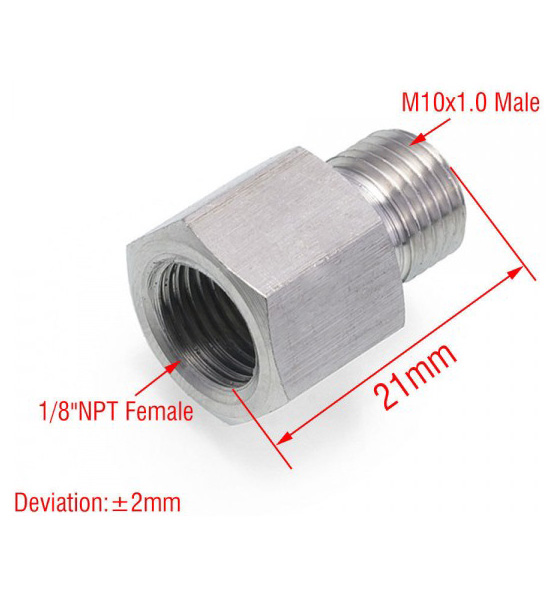 Gauge Adaptor 1/8" NPT Female to M10x1mm Male - Stainless Steel