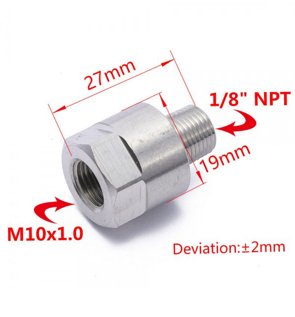 Gauge Adaptor 1/8" NPT Male to M10x1mm Female - Stainless Steel